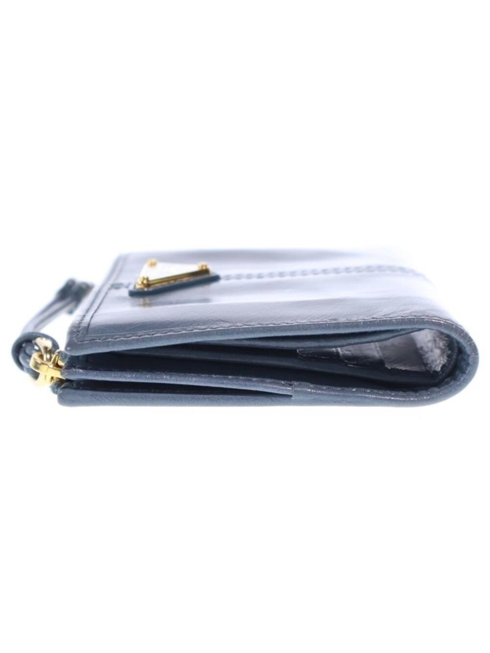 Prada Bifold Wallet Compact Coin Case Aviator Blue Soft Looks Leather Gold - Picture 3 of 6